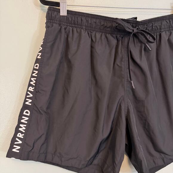 H&M Swimming Shorts Mens XL Black NVRMND Side Print Casual Drawstring Beach Surf - Picture 3 of 8